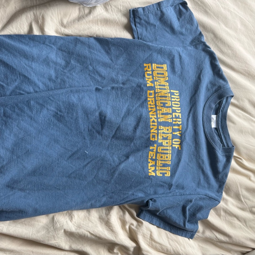 Blue Graphic T-Shirt with Yellow Text